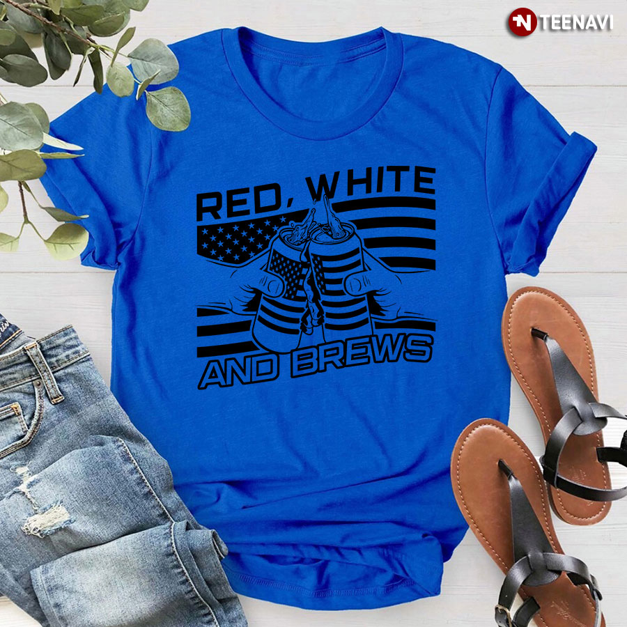 Red White And Brews Cheering American Flag T-Shirt
