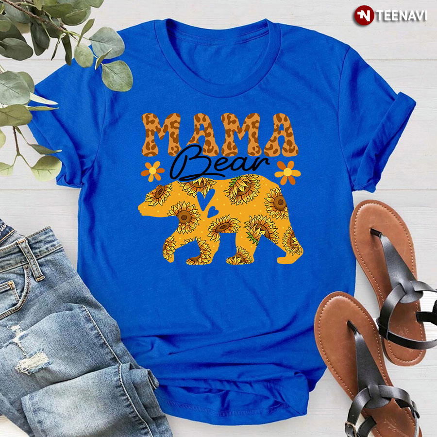 Mama Bear Flowers Leopard T-Shirt