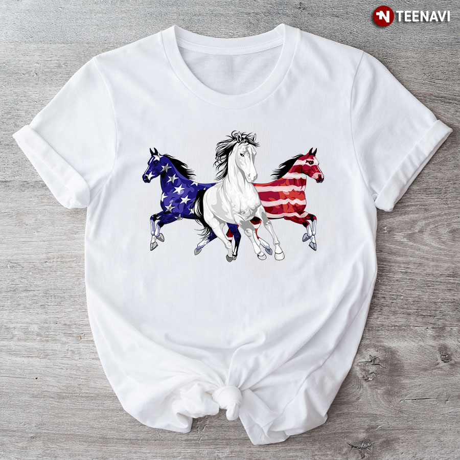 Horses American Flag Independence Day T-Shirt