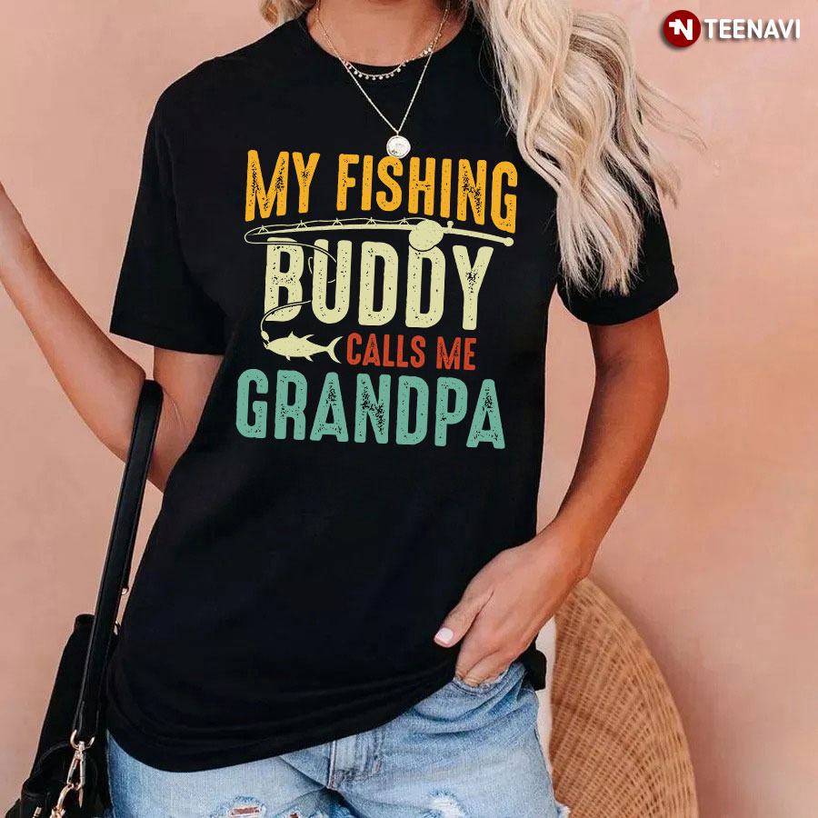 Men's My Fishing Buddy Calls Me DAD T Shirt Proud Daddy tee Gift