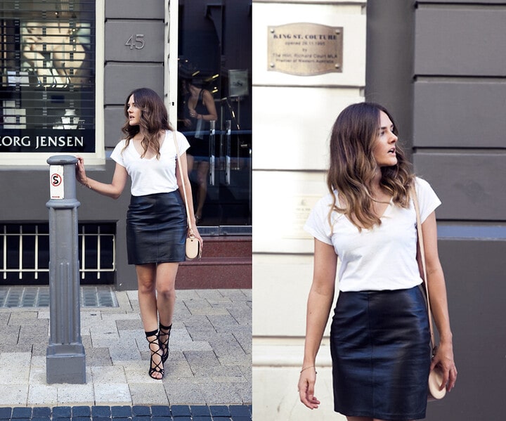 Leather skirts  Black leather skirts, Best white shirt, Leather skirt
