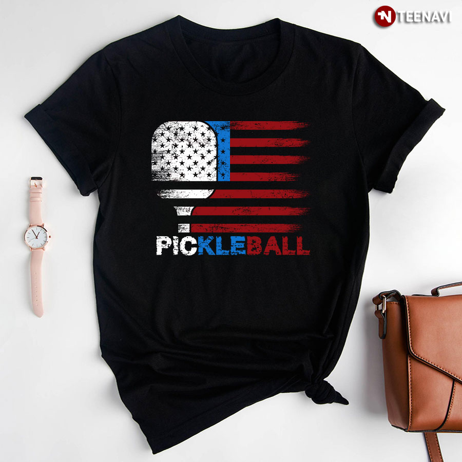 Pickleball Paddle American Flag Patriotic Usa T-Shirt