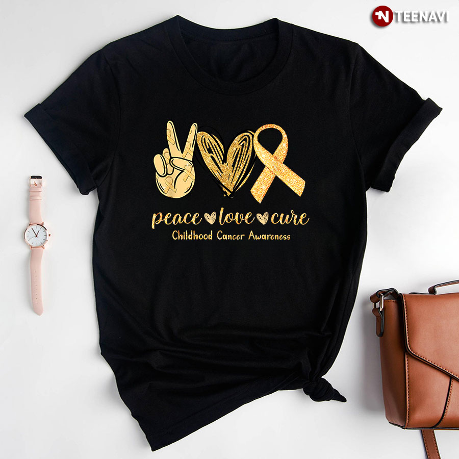 Peace Love Cure Childhood Cancer Awareness T-Shirt