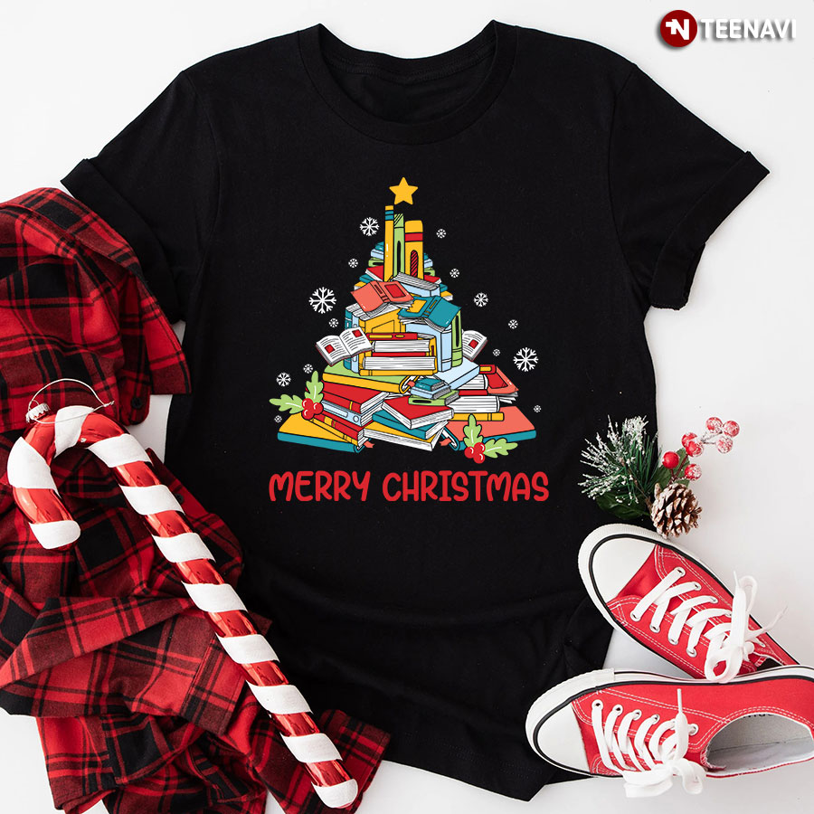 Merry Christmas Xmas Books Tree T-Shirt