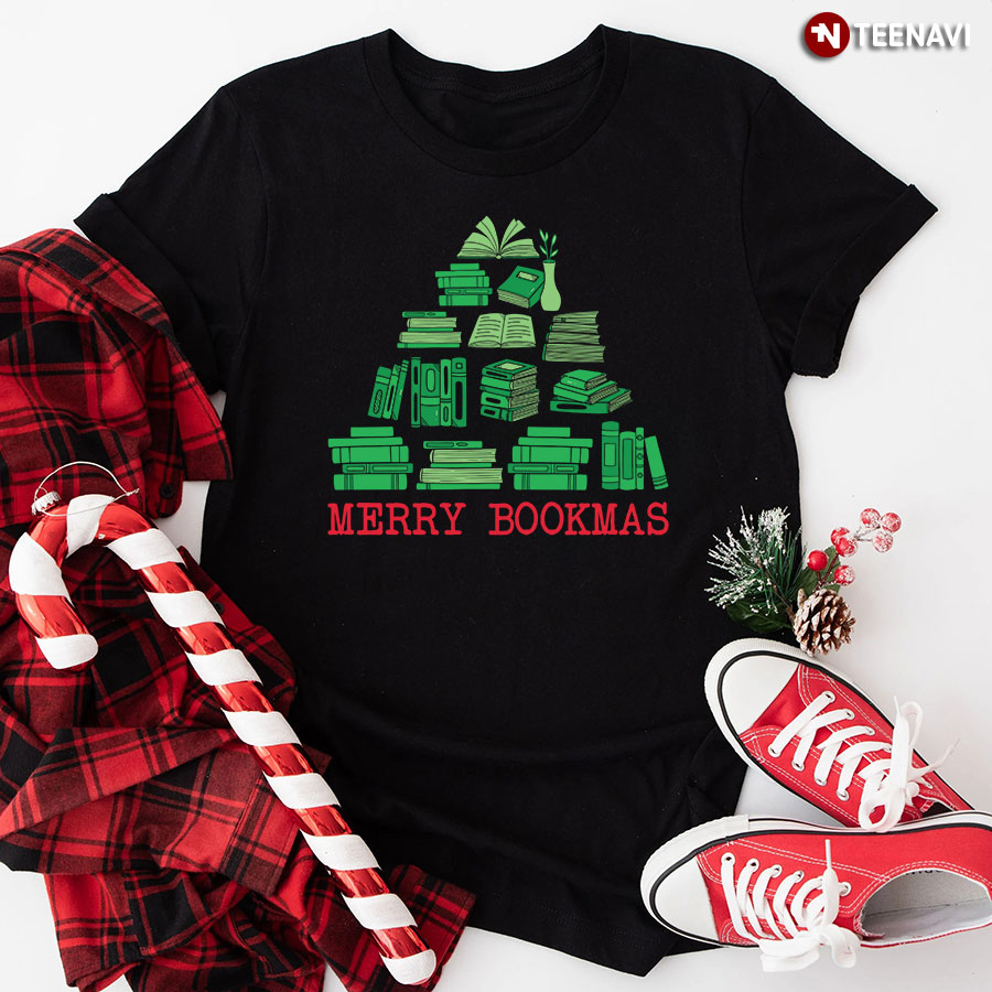 Merry Bookmas Christmas Books Tree T-Shirt