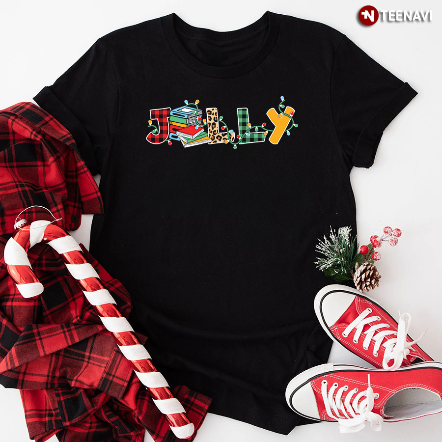 Jolly Christmas Lights And Books Leopard T-Shirt