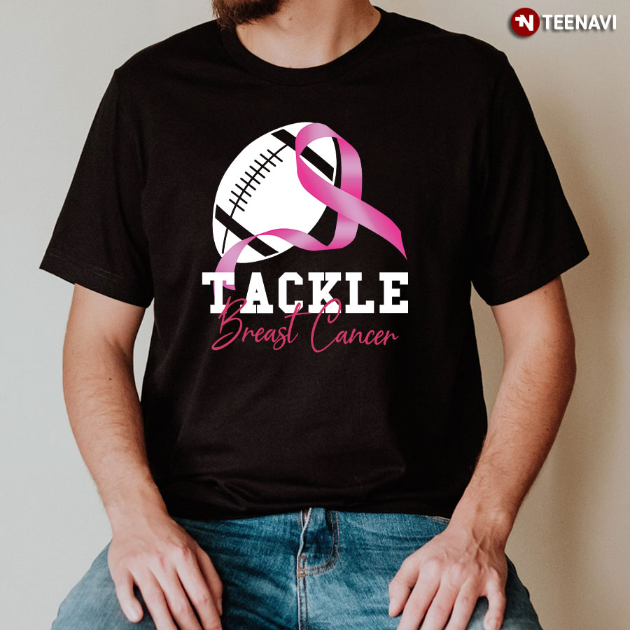 Tackle Breast Cancer Football Pink Ribbon T-Shirt