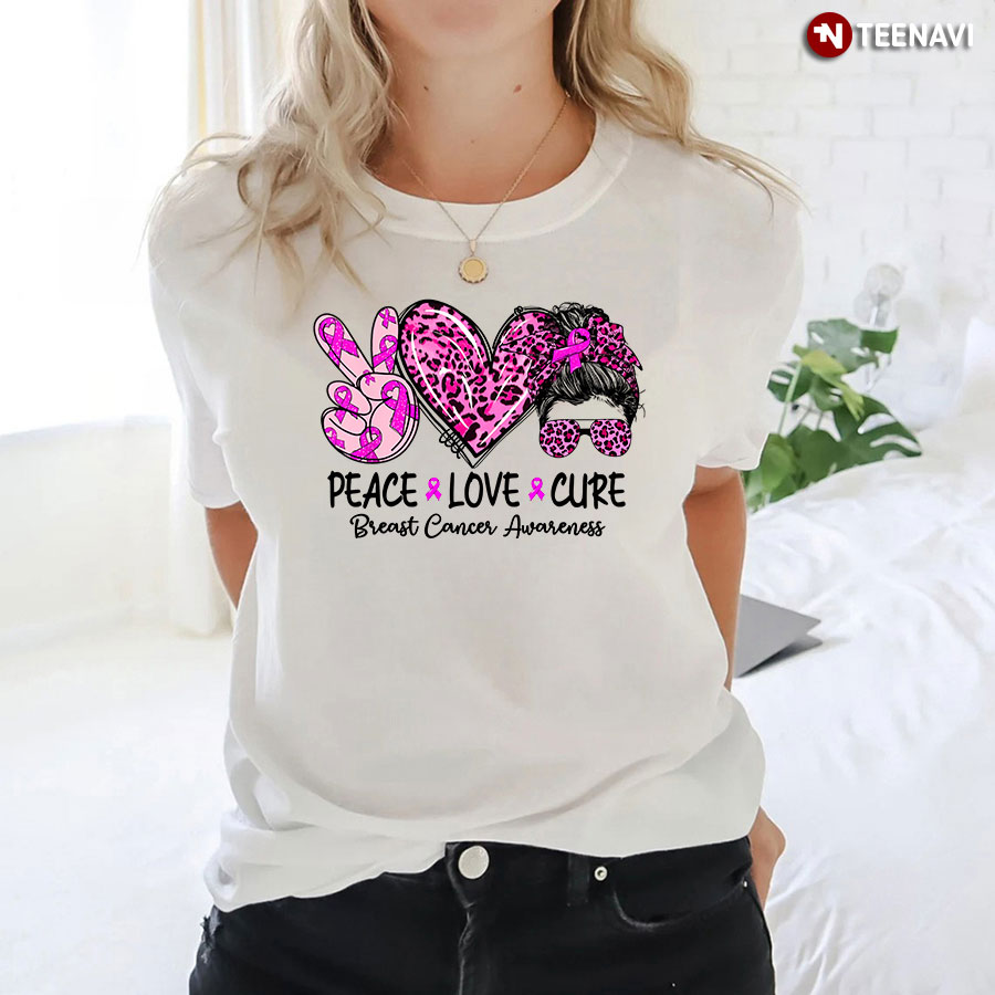 Peace Love Cure Breast Cancer Awareness T-Shirt