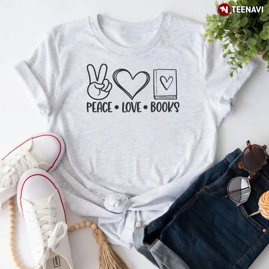 Peace Love Books Reading Lover T-Shirt
