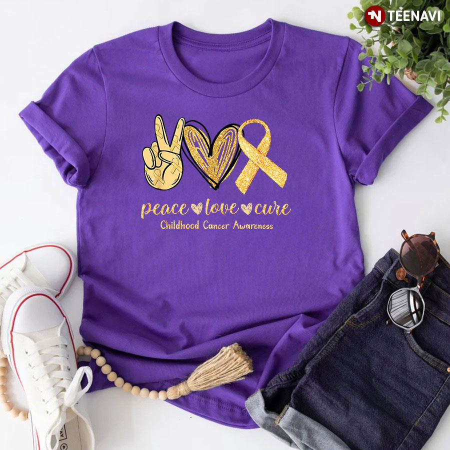 Peace Love Cure Childhood Cancer Awareness T-Shirt