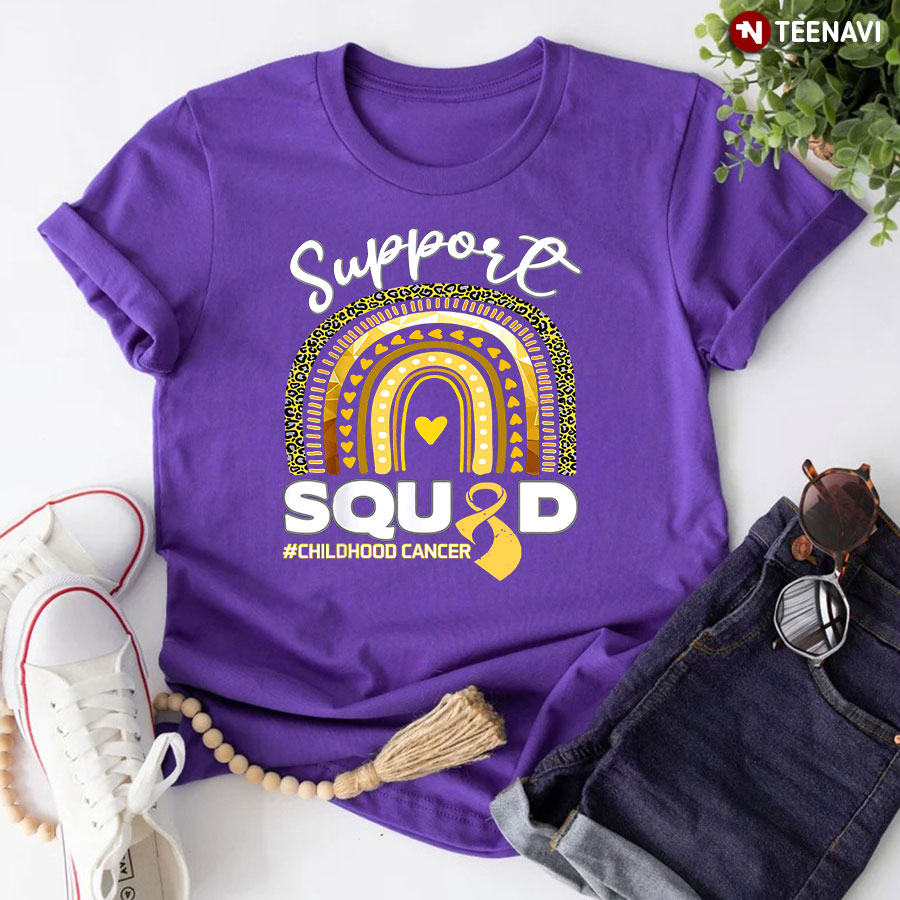 Support Squad Childhood Cancer Rainbow Leopard T-Shirt
