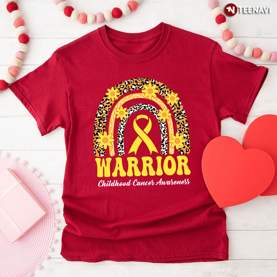 Warrior Childhood Cancer Awareness Rainbow Leopard T-Shirt