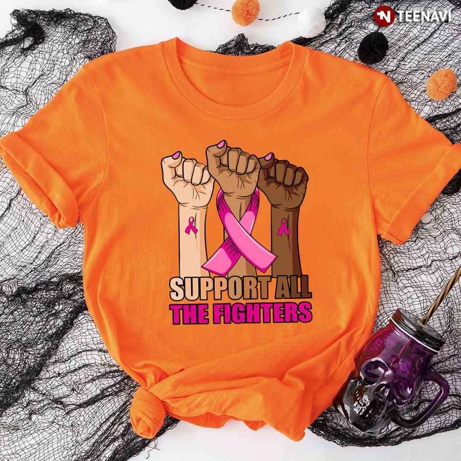 Support All The Fighters Hands Breast Cancer Awareness T-Shirt
