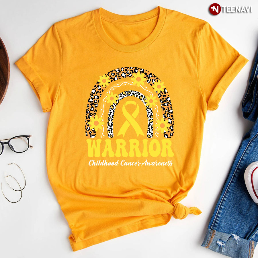 Warrior Childhood Cancer Awareness Rainbow Leopard T-Shirt