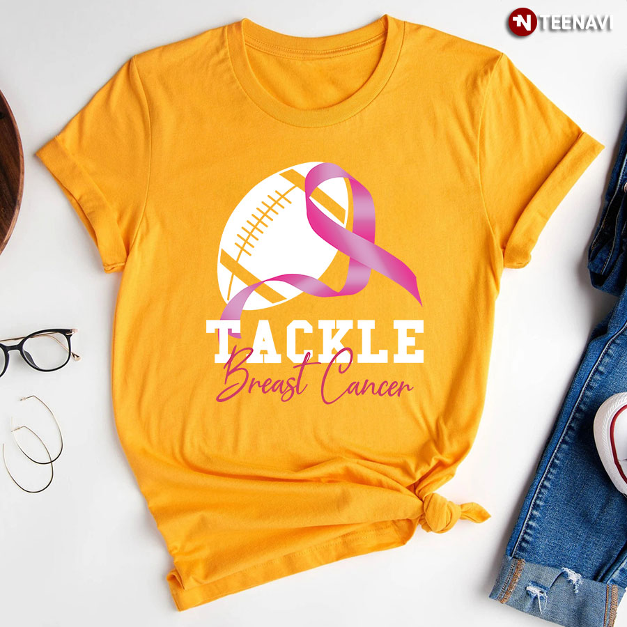 Tackle Breast Cancer Football Pink Ribbon T-Shirt