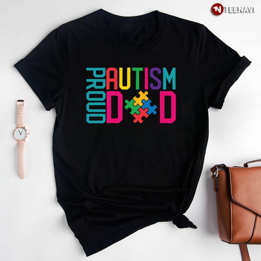 Proud Autism Dad Puzzle Pieces T-Shirt - Men's Tee