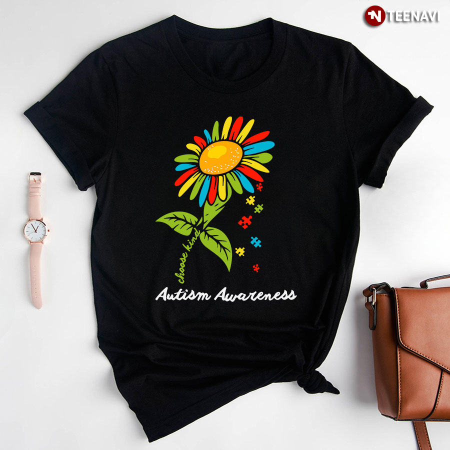 Autism Awareness Choose Kind Flower Puzzle Pieces T-Shirt