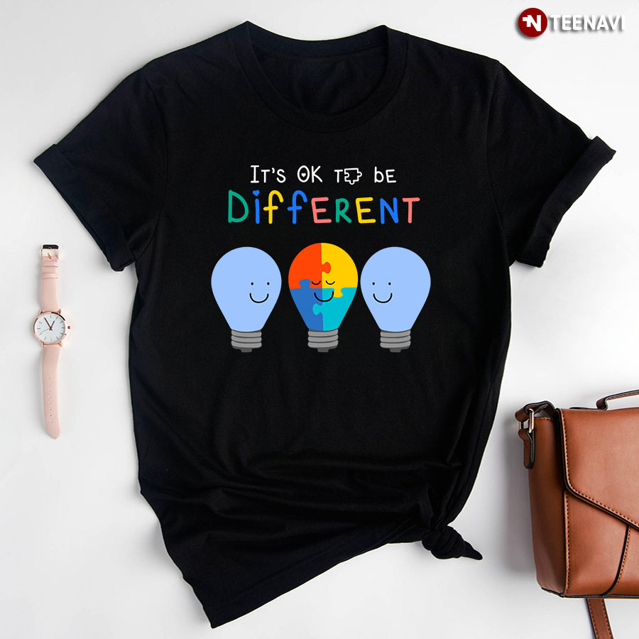 It's Ok To Be Different Light Bulbs Autism Awareness T-Shirt
