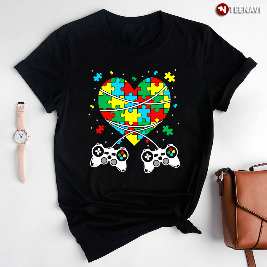 Autism Heart Puzzle Pieces Game Console Autistic Gamer T-Shirt