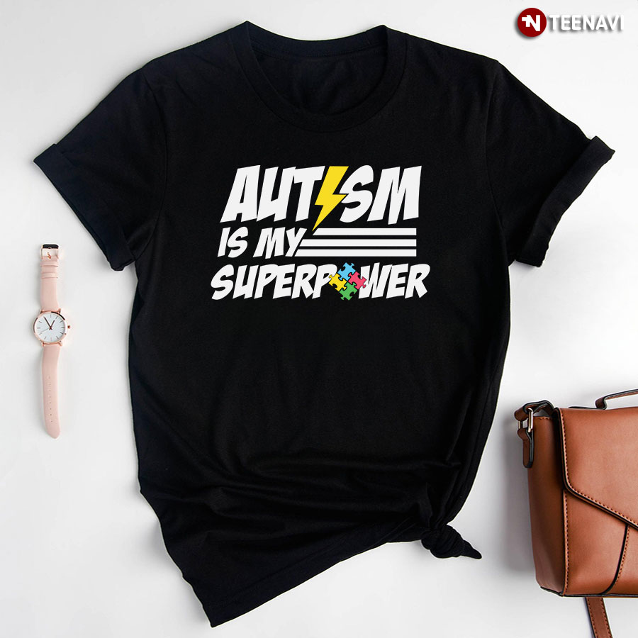 Autism Is My Superpower Lightning Puzzle Pieces T-Shirt