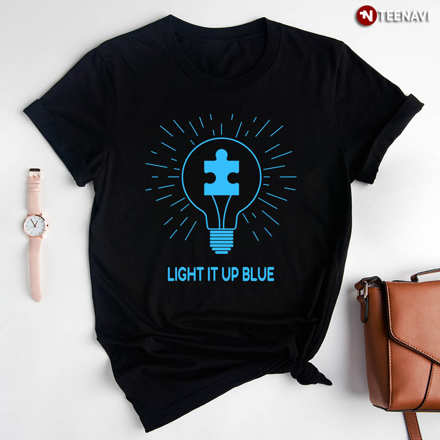 Light It Up Blue Light Bulb Puzzle Piece Autism Awareness T-Shirt