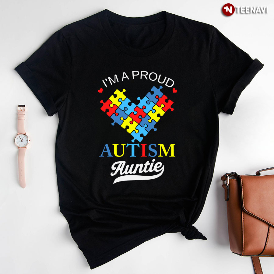 I'm A Proud Autism Auntie Heart Puzzle Pieces T-Shirt