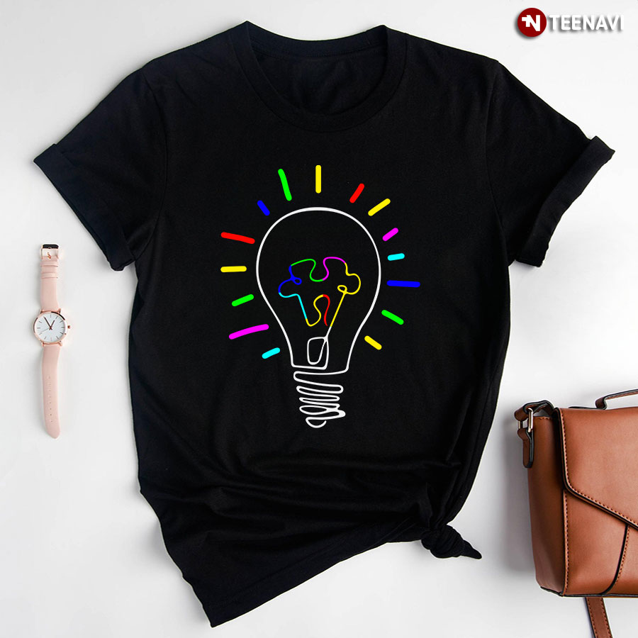 Light Bulb Autism Puzzle Piece T-Shirt - Unisex Tee
