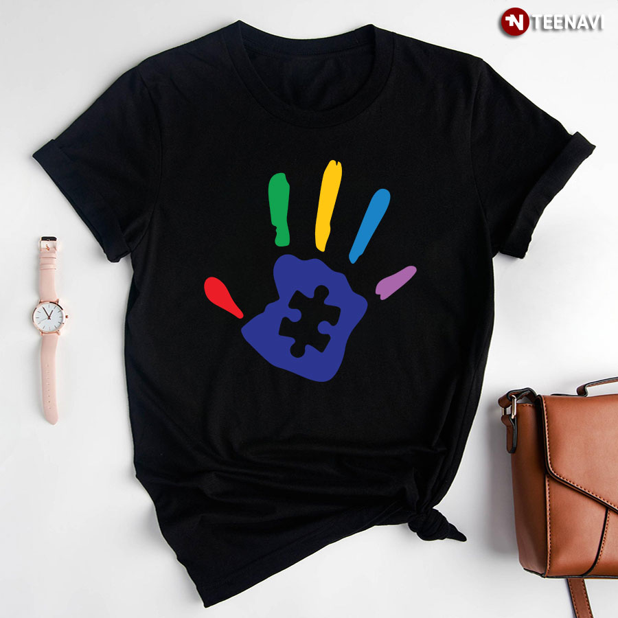 Autism Handprint Puzzle Piece T-Shirt - Kids Tee