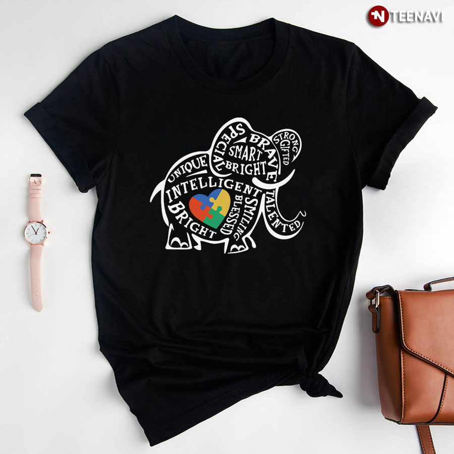 Elephant Typography Autism Awareness T-Shirt - Small Tee