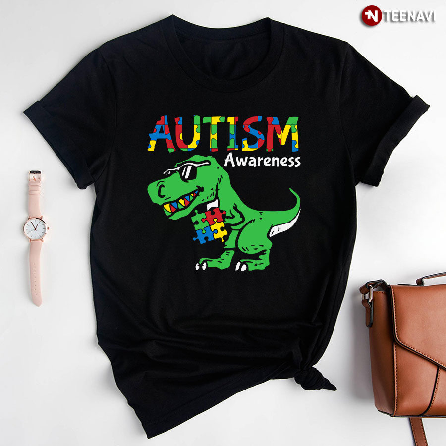 Autism Awareness Dinosaur Puzzle Pieces T-Shirt - Women's Tee