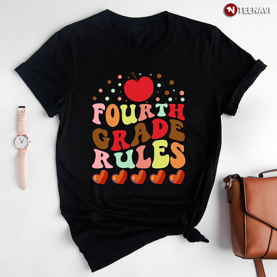 Fourth Grade Rules Apple Hearts Back To School T-Shirt