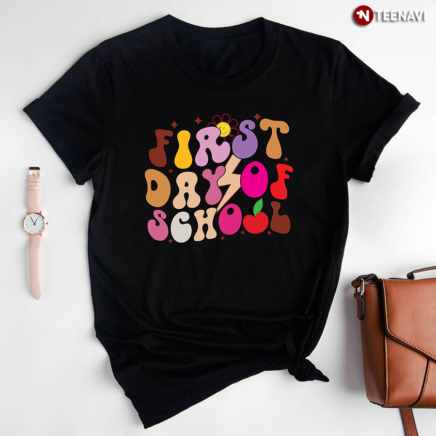 First Day Of School Apple Lightning Bolt Back To School T-Shirt - Floral Tee