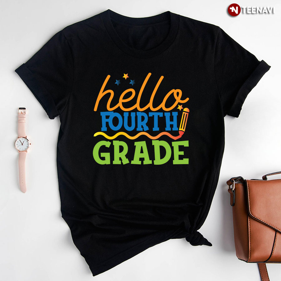 Hello Fourth Grade Crayon Star Back To School T-Shirt