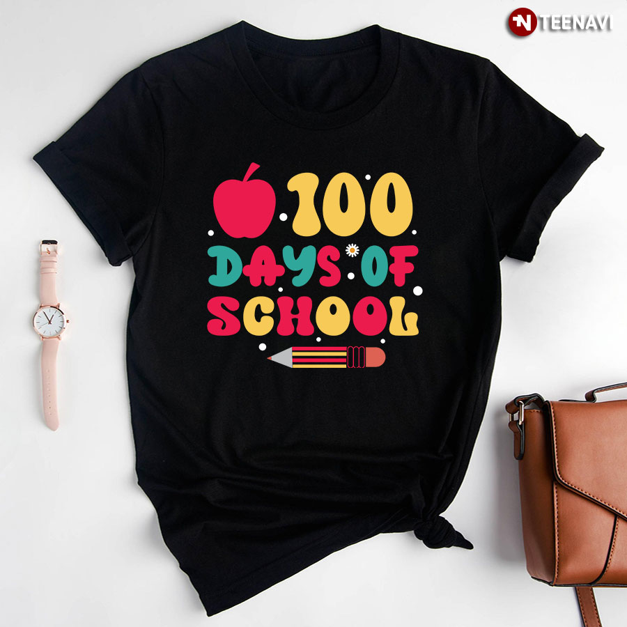 100 Days Of School Apple Pencil Daisy Flower Back To School T-Shirt