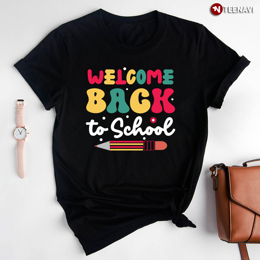 Welcome Back To School Pencil Flower Student T-Shirt - Black Tee