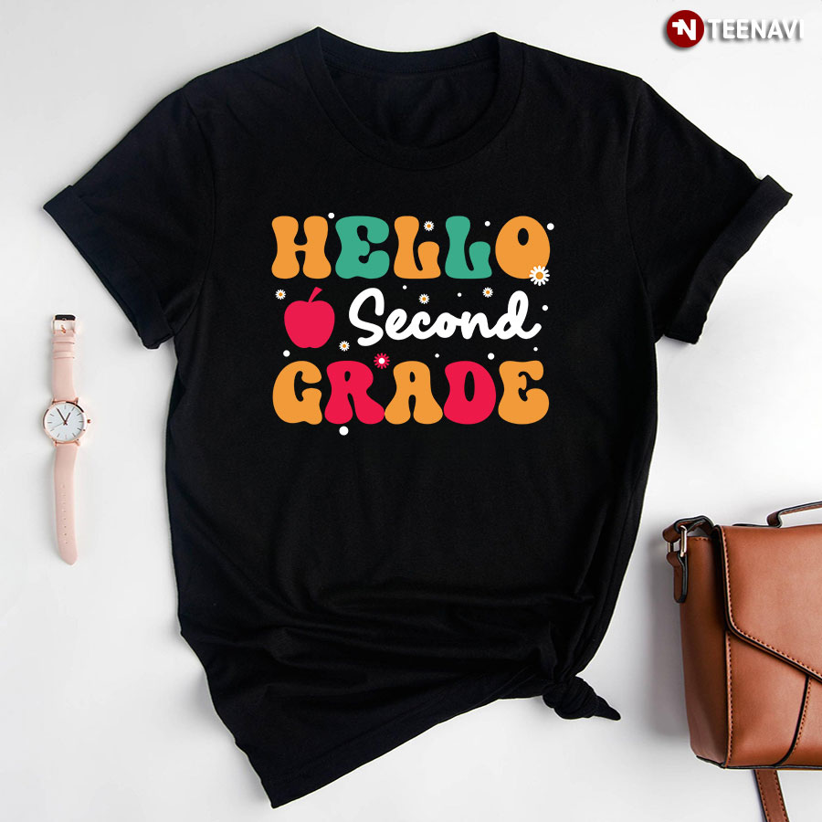 Hello Second Grade 2nd Grade Apple Daisy Flower Back To School T-Shirt