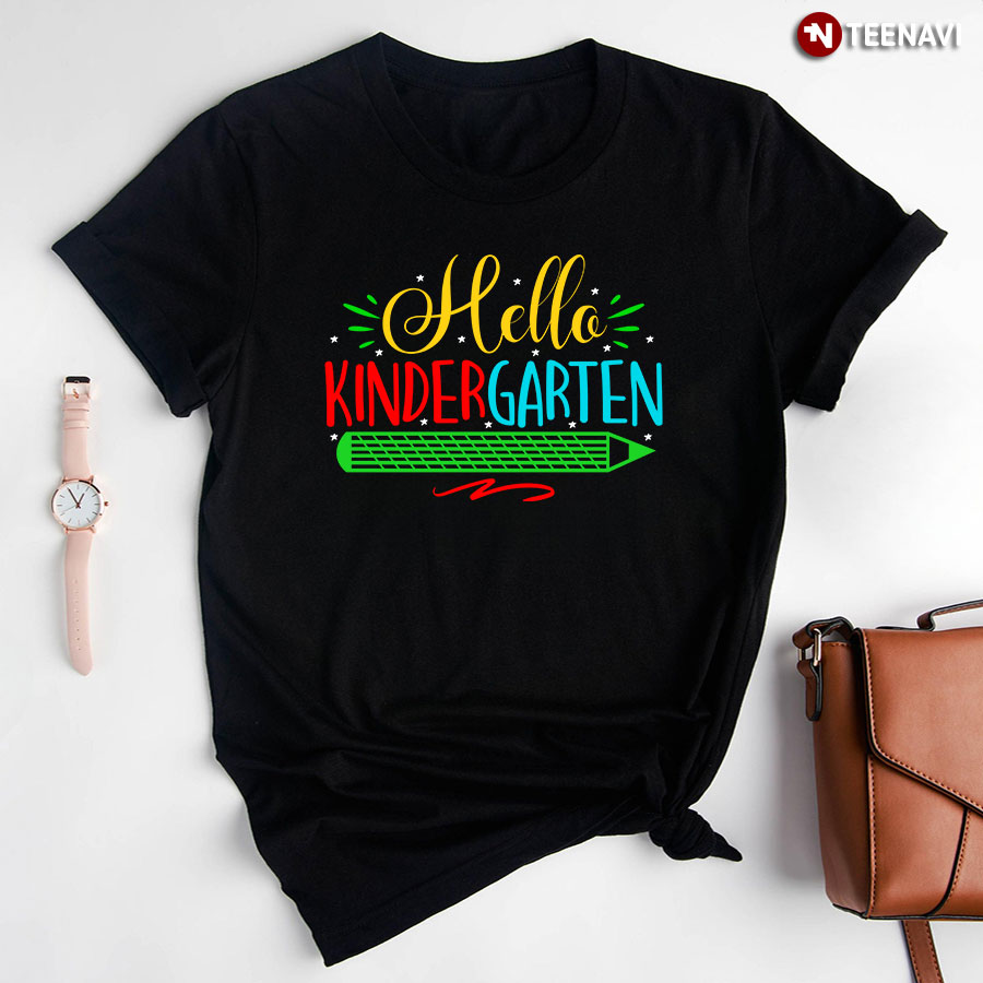 Hello Kindergarten Green Crayon Kid Back To School T-Shirt