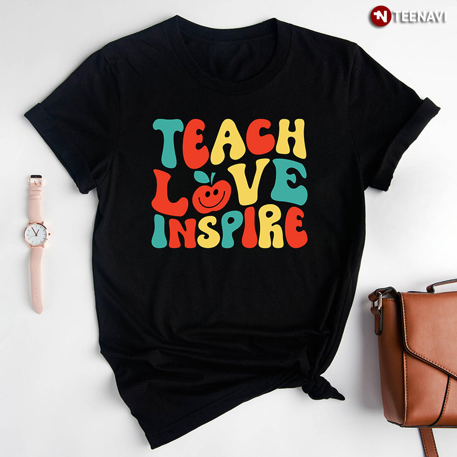 Teach Love Inspire Smiling Apple Teacher Back To School T-Shirt