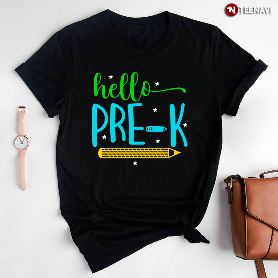 Hello Pre-K Pre-Kindergarten Crayon Star Back To School T-Shirt