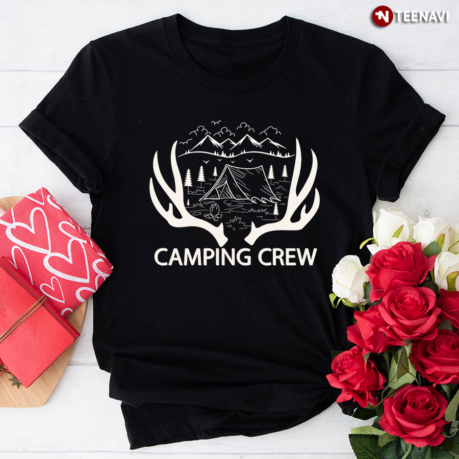 Camping Crew Tent Campfire Deer Antlers T-Shirt