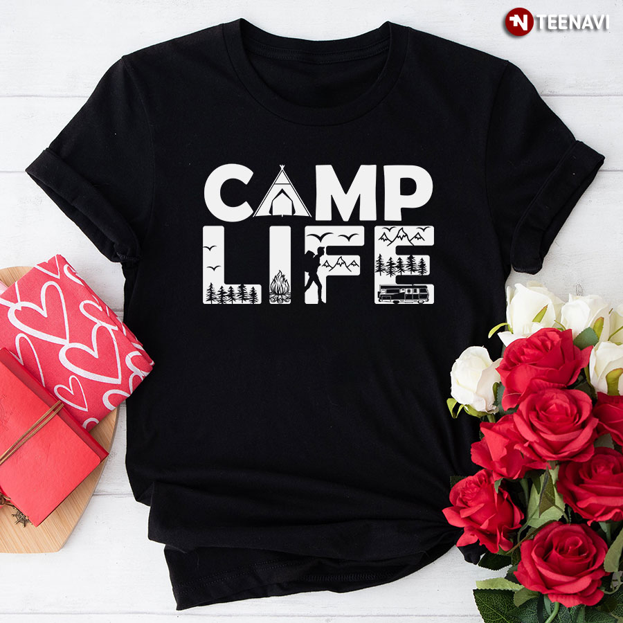 Camp Life Wild Adventure Tent Campfire Camping Car T-Shirt