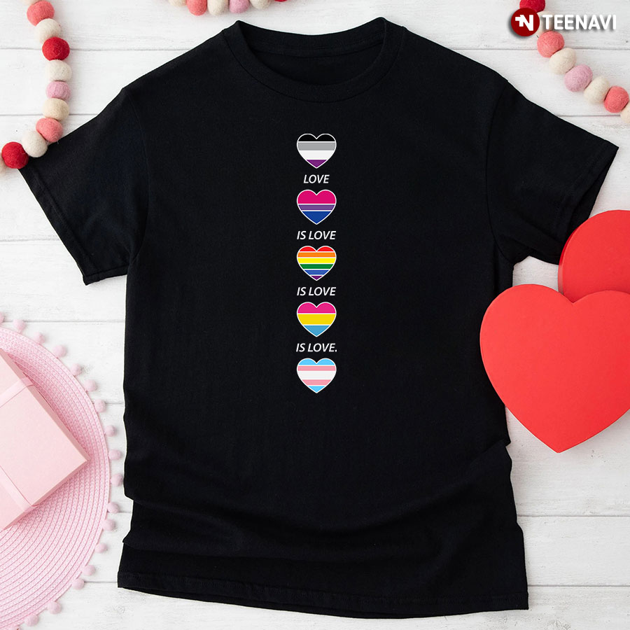 Love Is Love Heart Asexual Bisexual LGBT Pansexual Trans T-Shirt