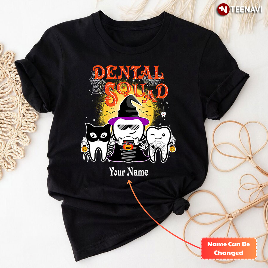 Personalized Custom Name Dental Squad Teeth Witch Halloween T-Shirt