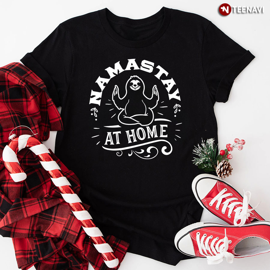 Namastay At Home Sloth Yoga Meditation T-Shirt - Black Tee