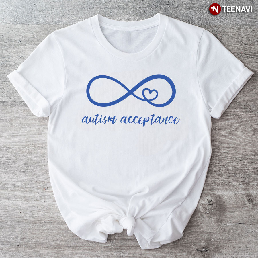 Autism Acceptance Blue Infinity Heart Sign T-Shirt - Plus Size Tee