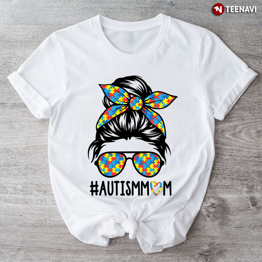 #Autismmom Proud Autism Mom Ribbon Glasses T-Shirt