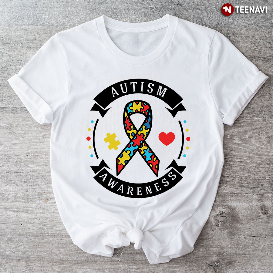 Autism Awareness Ribbon Heart Puzzle Pieces T-Shirt