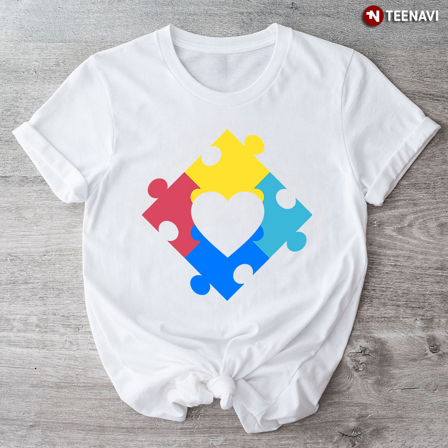 Colourful Autism Puzzle Pieces Making A Heart T-Shirt