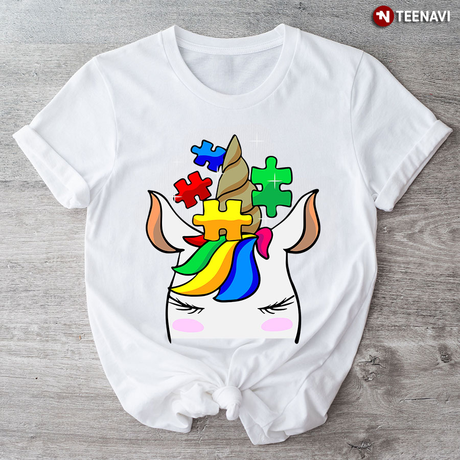 Unicorn Autism Puzzle Pieces T-Shirt - White Tee