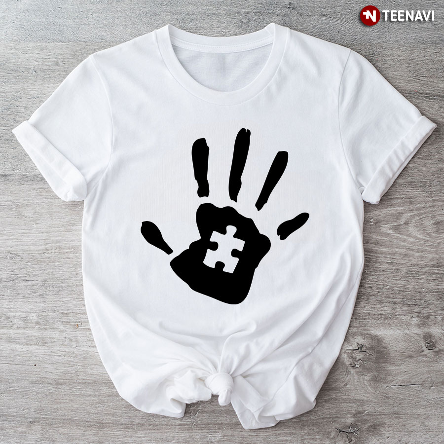 Autism Handprint Puzzle Piece T-Shirt – White Tee